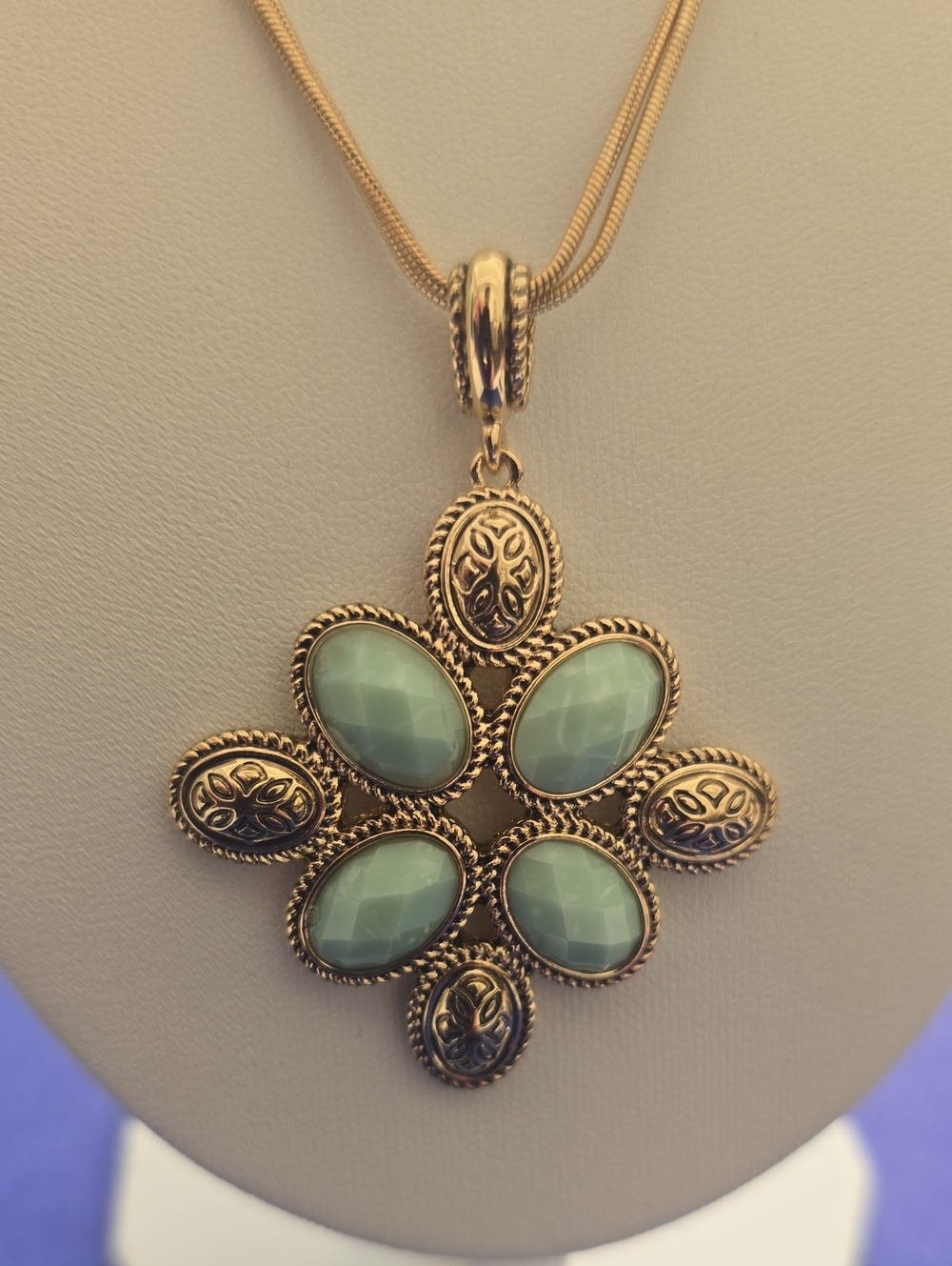Napier Brand Women's Goldtone Pendant Necklace with Mint Green Gemstones